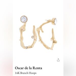 NWT 14K Gold OSCAR DE LA RENTA Branch Hoop Earrings With Each 0.5 Karat Diamonds